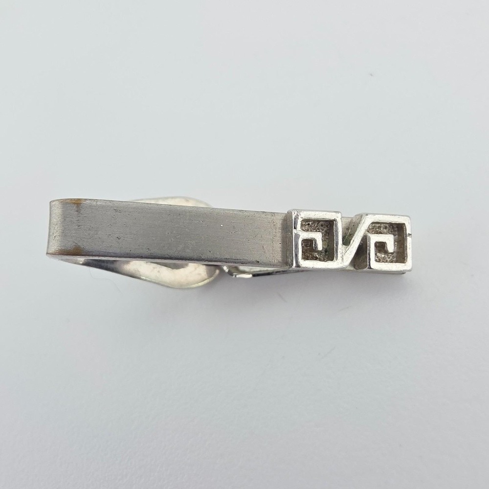 Vintage SWANK Tie Bar Tie Clip Letter 'S' Initial Geometric Monogram Silver Tone